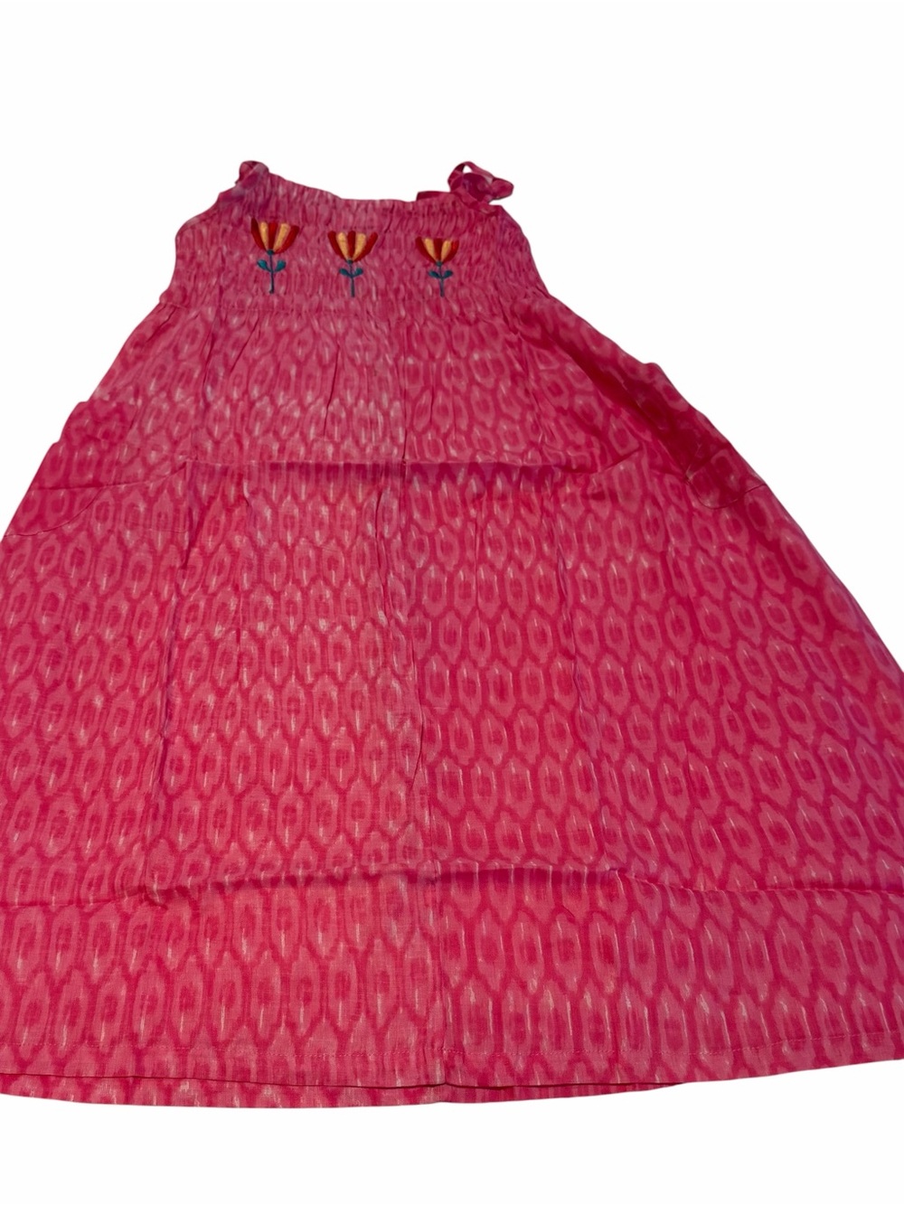 Raj Kids Pink Smocked Cotton Tie Strap Dress 6-7 Yrs Embroidered NWT